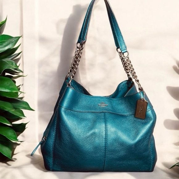 Coach Lexy Gunmetal Teal Shoulder Bag and matching wallet NWOT - Picture 1 of 15